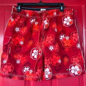 Tommy Hilfiger Men's Medium Swim Shorts Red Flower Liner Beach Summer Leisure